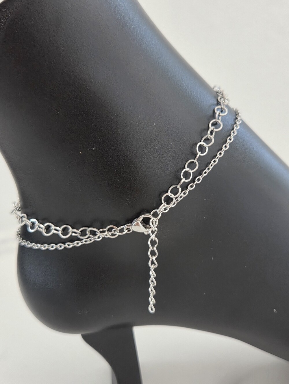 Silver Layered Butterfly Anklet Adjustable Double Chain Ankle Bracelet - Picture 8 of 12